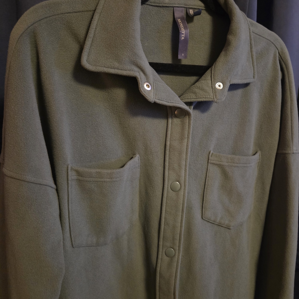 Mondetta Olive Green Fleece Shacket Snap Front Pockets Size S